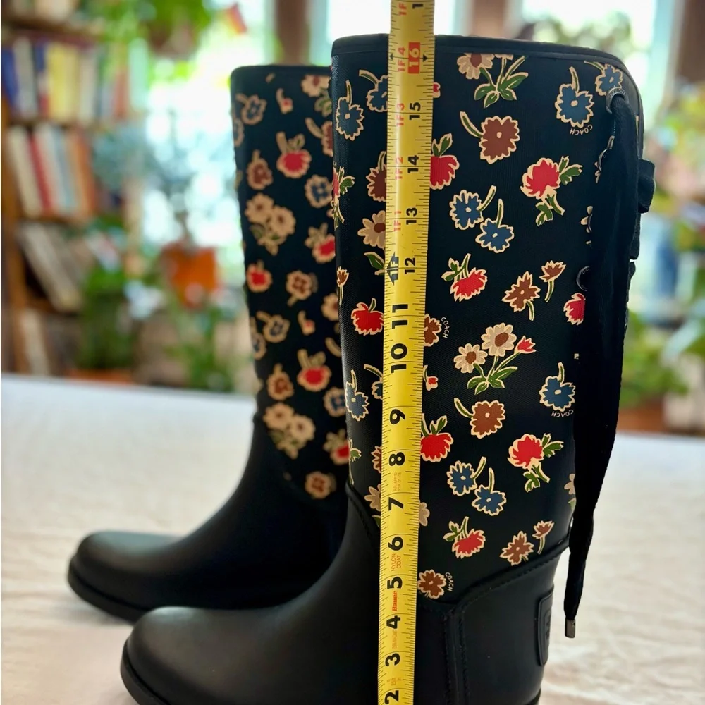 Coach Black and Red Floral Winter Rain Boots - Picture 7 of 9